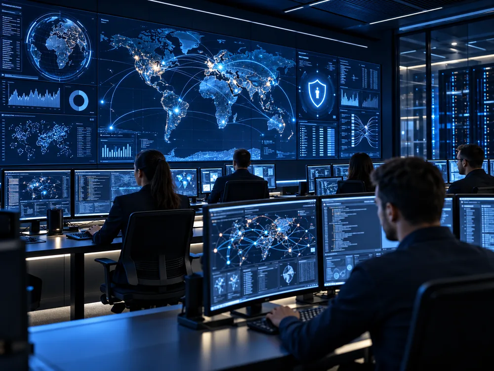 Sala operativa dedicata al monitoraggio della sicurezza informatica